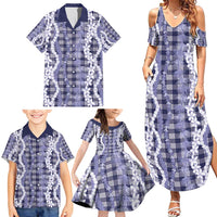 Hawaiian Ohia Lehua Lei Family Matching Summer Maxi Dress and Hawaiian Shirt Plaid Palaka Uliuli hohonu Pattern - Polynesian Pride