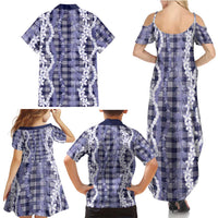 Hawaiian Ohia Lehua Lei Family Matching Summer Maxi Dress and Hawaiian Shirt Plaid Palaka Uliuli hohonu Pattern LT9 - Polynesian Pride