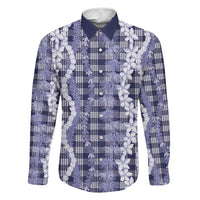 Hawaiian Ohia Lehua Lei Family Matching Summer Maxi Dress and Hawaiian Shirt Plaid Palaka Uliuli hohonu Pattern LT9 Dad's Shirt - Long Sleeve Navy - Polynesian Pride