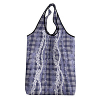 Hawaiian Ohia Lehua Lei Grocery Bag Plaid Palaka Uliuli hohonu Pattern - Polynesian Pride