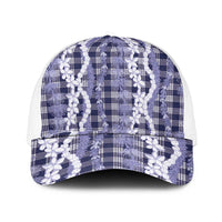 Hawaiian Ohia Lehua Lei Mesh Trucker Cap Plaid Palaka Uliuli hohonu Pattern - Polynesian Pride