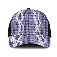 Hawaiian Ohia Lehua Lei Mesh Trucker Cap Plaid Palaka Uliuli hohonu Pattern - Polynesian Pride