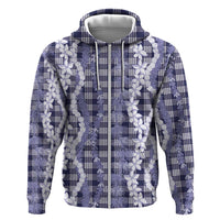 Hawaiian Ohia Lehua Lei Zip Hoodie Plaid Palaka Uliuli hohonu Pattern - Polynesian Pride