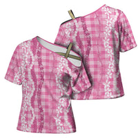 Hawaiian Ohia Lehua Lei Cross Shoulder Shirt Plaid Palaka Akala Pattern - Polynesian Pride
