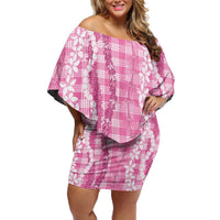 Hawaiian Ohia Lehua Lei Family Matching Off Shoulder Short Dress and Hawaiian Shirt Plaid Palaka Akala Pattern - Polynesian Pride