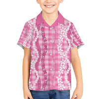 Hawaiian Ohia Lehua Lei Family Matching Off Shoulder Short Dress and Hawaiian Shirt Plaid Palaka Akala Pattern - Polynesian Pride