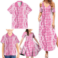 Hawaiian Ohia Lehua Lei Family Matching Summer Maxi Dress and Hawaiian Shirt Plaid Palaka Akala Pattern - Polynesian Pride