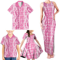 Hawaiian Ohia Lehua Lei Family Matching Tank Maxi Dress and Hawaiian Shirt Plaid Palaka Akala Pattern LT9 - Polynesian Pride