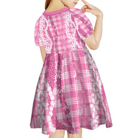 Hawaiian Ohia Lehua Lei Kid Short Sleeve Dress Plaid Palaka Akala Pattern - Polynesian Pride