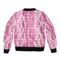 Hawaiian Ohia Lehua Lei Sleeve Zip Bomber Jacket Plaid Palaka Akala Pattern - Polynesian Pride