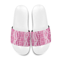 Hawaiian Ohia Lehua Lei Slide Sandals Plaid Palaka Akala Pattern - Polynesian Pride