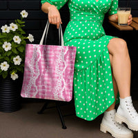 Hawaiian Ohia Lehua Lei Tote Bag Plaid Palaka Akala Pattern - Polynesian Pride