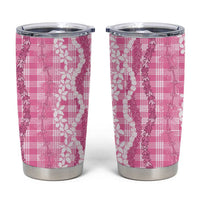 Hawaiian Ohia Lehua Lei Tumbler Cup Plaid Palaka Akala Pattern - Polynesian Pride
