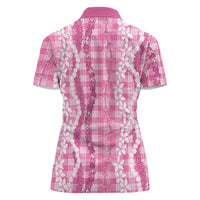 Hawaiian Ohia Lehua Lei Women Polo Shirt Plaid Palaka Akala Pattern - Polynesian Pride