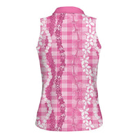 Hawaiian Ohia Lehua Lei Women Sleeveless Polo Shirt Plaid Palaka Akala Pattern - Polynesian Pride