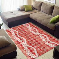 Hawaiian Ohia Lehua Lei Area Rug Plaid Palaka Ulaula Pattern - Polynesian Pride