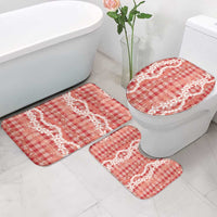 Hawaiian Ohia Lehua Lei Bathroom Set Plaid Palaka Ulaula Pattern - Polynesian Pride