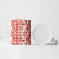 Hawaiian Ohia Lehua Lei Ceramic Mug Plaid Palaka Ulaula Pattern - Polynesian Pride
