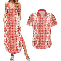 Hawaiian Ohia Lehua Lei Couples Matching Summer Maxi Dress and Hawaiian Shirt Plaid Palaka Ulaula Pattern - Polynesian Pride