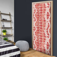 Hawaiian Ohia Lehua Lei Door Cover Plaid Palaka Ulaula Pattern - Polynesian Pride