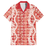 Hawaiian Ohia Lehua Lei Family Matching Mermaid Dress and Hawaiian Shirt Plaid Palaka Ulaula Pattern LT9 Dad's Shirt - Short Sleeve Red - Polynesian Pride