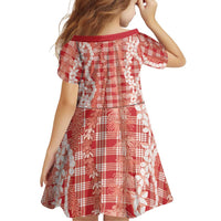 Hawaiian Ohia Lehua Lei Family Matching Off The Shoulder Long Sleeve Dress and Hawaiian Shirt Plaid Palaka Ulaula Pattern LT9 - Polynesian Pride