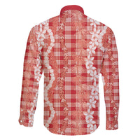 Hawaiian Ohia Lehua Lei Family Matching Off The Shoulder Long Sleeve Dress and Hawaiian Shirt Plaid Palaka Ulaula Pattern LT9 - Polynesian Pride
