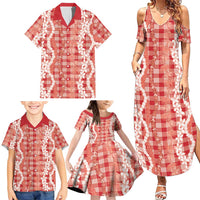 Hawaiian Ohia Lehua Lei Family Matching Summer Maxi Dress and Hawaiian Shirt Plaid Palaka Ulaula Pattern LT9 - Polynesian Pride