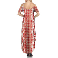 Hawaiian Ohia Lehua Lei Family Matching Summer Maxi Dress and Hawaiian Shirt Plaid Palaka Ulaula Pattern LT9 - Polynesian Pride