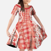 Hawaiian Ohia Lehua Lei Family Matching Tank Maxi Dress and Hawaiian Shirt Plaid Palaka Ulaula Pattern LT9 Daughter's Dress Red - Polynesian Pride