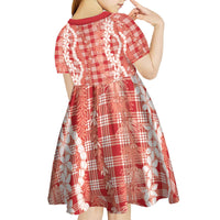 Hawaiian Ohia Lehua Lei Kid Short Sleeve Dress Plaid Palaka Ulaula Pattern - Polynesian Pride