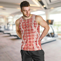 Hawaiian Ohia Lehua Lei Men Tank Top Plaid Palaka Ulaula Pattern - Polynesian Pride