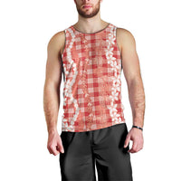 Hawaiian Ohia Lehua Lei Men Tank Top Plaid Palaka Ulaula Pattern - Polynesian Pride