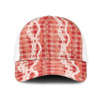 Hawaiian Ohia Lehua Lei Mesh Trucker Cap Plaid Palaka Ulaula Pattern - Polynesian Pride