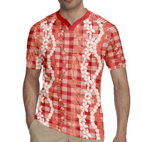 Hawaiian Ohia Lehua Lei Rugby Jersey Plaid Palaka Ulaula Pattern - Polynesian Pride