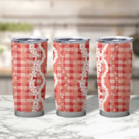 Hawaiian Ohia Lehua Lei Tumbler Cup Plaid Palaka Ulaula Pattern - Polynesian Pride