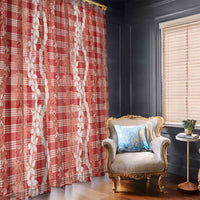 Hawaiian Ohia Lehua Lei Window Curtain Plaid Palaka Ulaula Pattern - Polynesian Pride