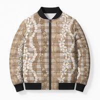 Hawaiian Ohia Lehua Lei Bomber Puffer Jacket Plaid Palaka Kalaihaahaa Pattern - Polynesian Pride