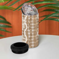 Hawaiian Ohia Lehua Lei 4 in 1 Can Cooler Tumbler Plaid Palaka Kalaihaahaa Pattern - Polynesian Pride