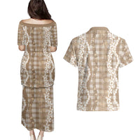 Hawaiian Ohia Lehua Lei Couples Matching Puletasi and Hawaiian Shirt Plaid Palaka Kalaihaahaa Pattern - Polynesian Pride