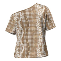 Hawaiian Ohia Lehua Lei Cross Shoulder Shirt Plaid Palaka Kalaihaahaa Pattern - Polynesian Pride