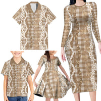 Hawaiian Ohia Lehua Lei Family Matching Long Sleeve Bodycon Dress and Hawaiian Shirt Plaid Palaka Kalaihaahaa Pattern LT9 - Polynesian Pride