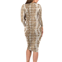 Hawaiian Ohia Lehua Lei Family Matching Long Sleeve Bodycon Dress and Hawaiian Shirt Plaid Palaka Kalaihaahaa Pattern - Polynesian Pride