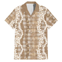 Hawaiian Ohia Lehua Lei Family Matching Mermaid Dress and Hawaiian Shirt Plaid Palaka Kalaihaahaa Pattern LT9 Dad's Shirt - Short Sleeve Tan - Polynesian Pride