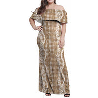 Hawaiian Ohia Lehua Lei Family Matching Off Shoulder Maxi Dress and Hawaiian Shirt Plaid Palaka Kalaihaahaa Pattern LT9 Tan - Polynesian Pride