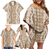 Hawaiian Ohia Lehua Lei Family Matching Off Shoulder Short Dress and Hawaiian Shirt Plaid Palaka Kalaihaahaa Pattern LT9 - Polynesian Pride
