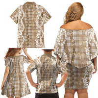 Hawaiian Ohia Lehua Lei Family Matching Off Shoulder Short Dress and Hawaiian Shirt Plaid Palaka Kalaihaahaa Pattern LT9 - Polynesian Pride