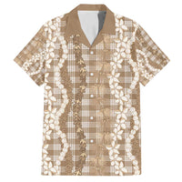 Hawaiian Ohia Lehua Lei Family Matching Off Shoulder Short Dress and Hawaiian Shirt Plaid Palaka Kalaihaahaa Pattern LT9 Dad's Shirt - Short Sleeve Tan - Polynesian Pride
