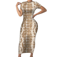 Hawaiian Ohia Lehua Lei Family Matching Short Sleeve Bodycon Dress and Hawaiian Shirt Plaid Palaka Kalaihaahaa Pattern - Polynesian Pride