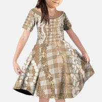 Hawaiian Ohia Lehua Lei Family Matching Summer Maxi Dress and Hawaiian Shirt Plaid Palaka Kalaihaahaa Pattern LT9 Daughter's Dress Tan - Polynesian Pride